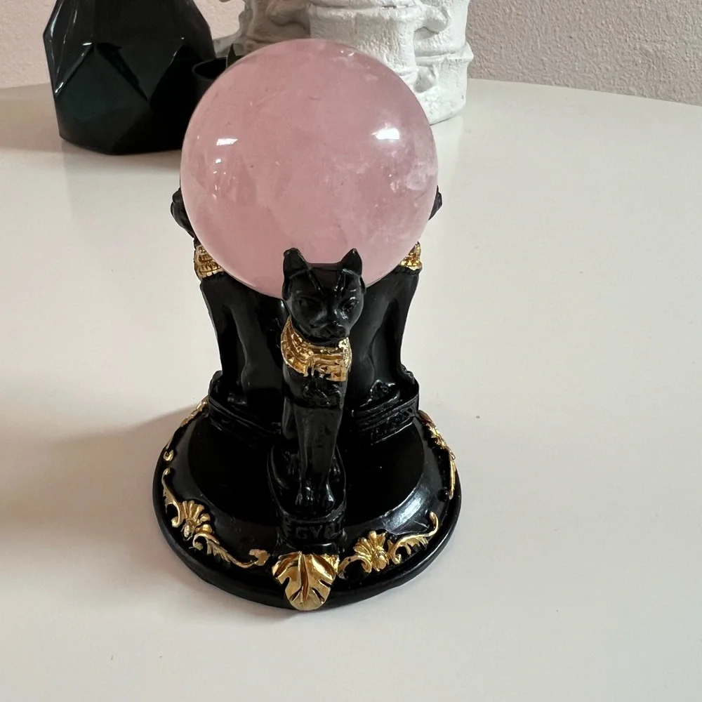 Black & Gold Bastet Cat Crystal Ball Stand | Gothic Egyptian Sphere Holder - Picture 4 of 7
